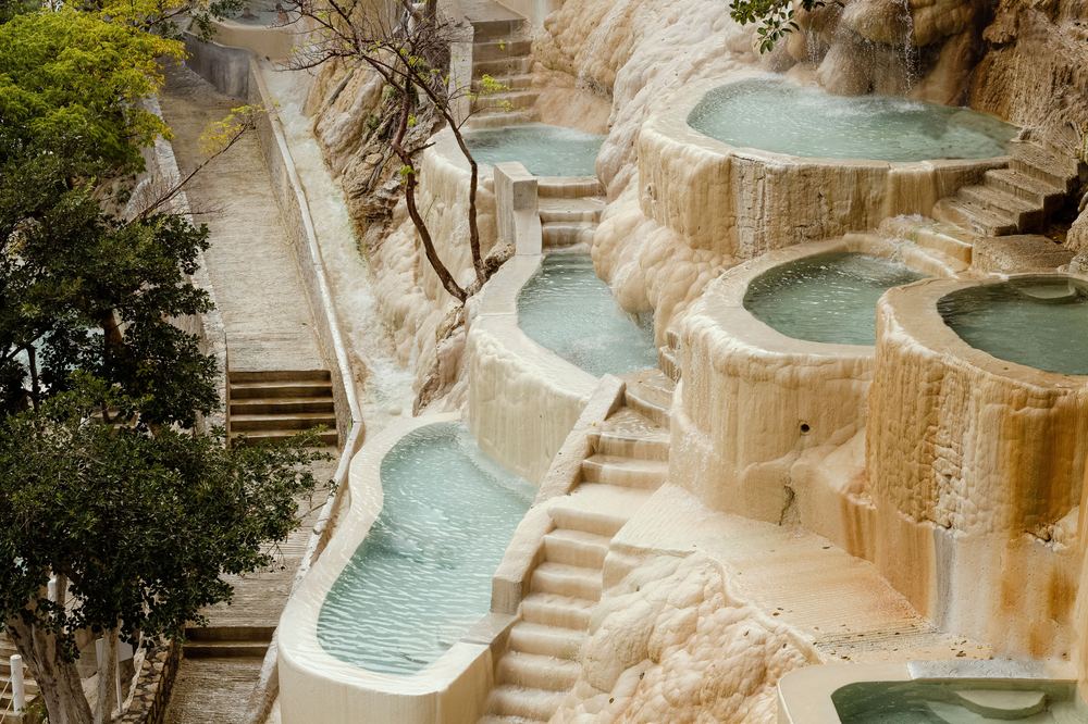 Steaming outdoor hot spring pool