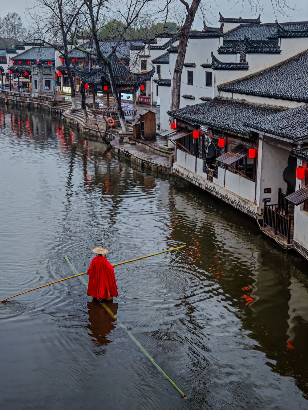Red lanterns along a Jiangnan canal